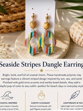 Handmade Seaside Stripes Dangle Earrings — Multicolor